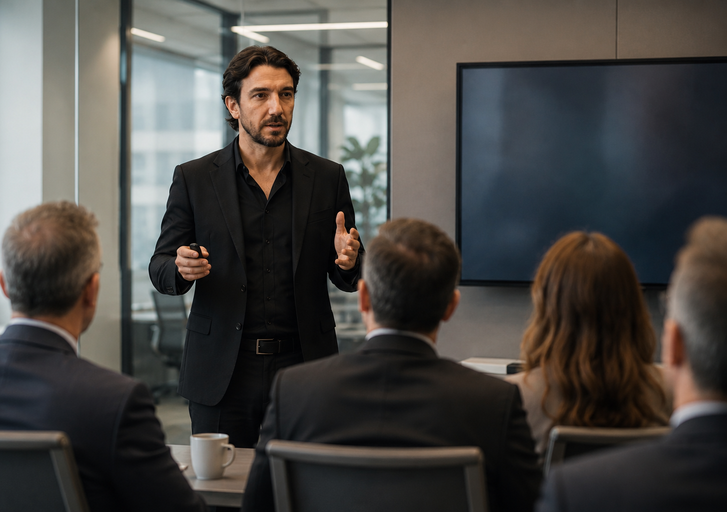 Alen from Deepklar presenting to a group of executive leaders.
