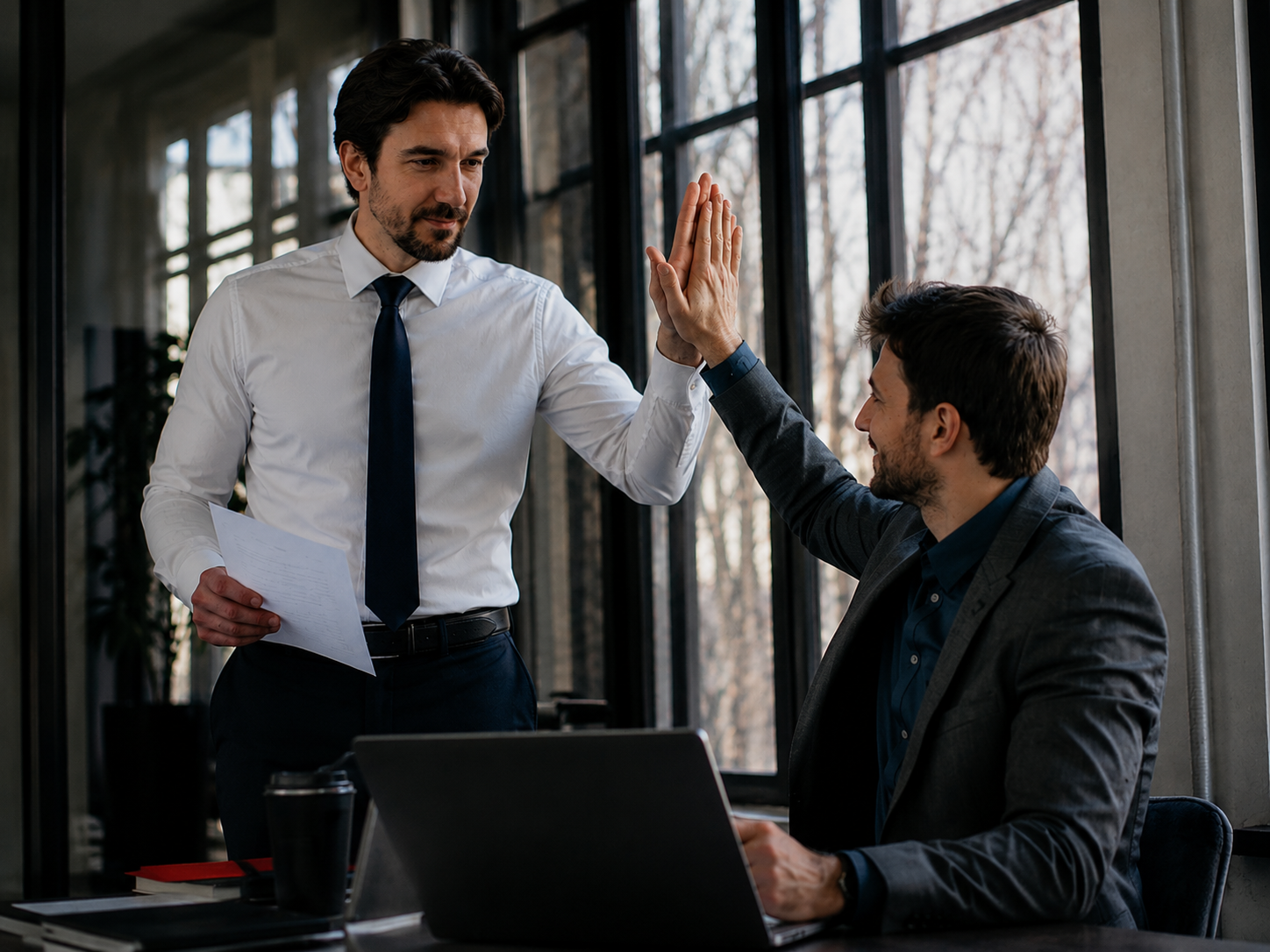 Alen and a Deepklar client giving each other a high-five after strategizing in an intensive coaching session.